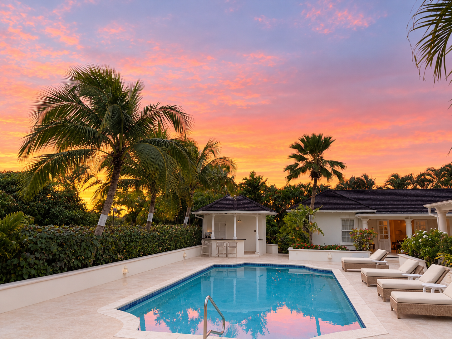 The pool at Carlton Ridge at sunset